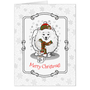 Winter Christmas Pomeranian (white) Dog Scarf Snow Card