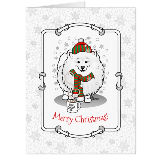 Winter Christmas Pomeranian (white) Dog Scarf Snow Card (Front)
