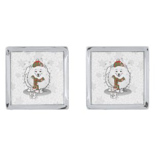 Winter Christmas Pomeranian (white) Dog Scarf Snow Cufflinks