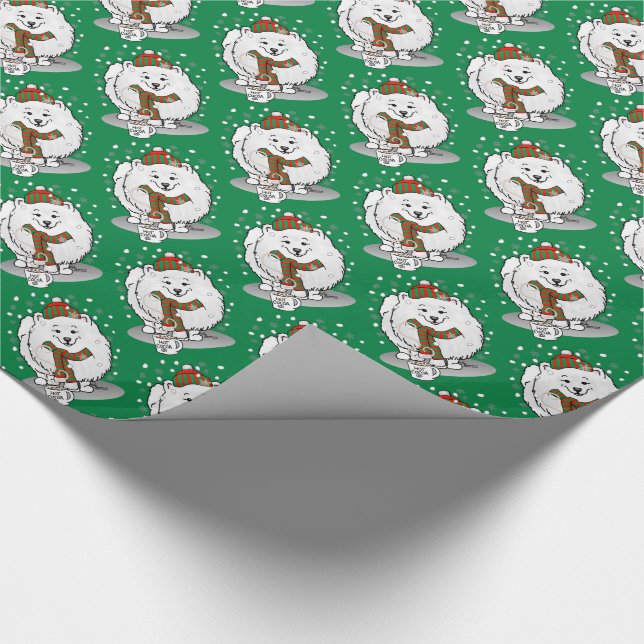 Winter Christmas Pomeranian (white) Dog Scarf Snow Wrapping Paper (Corner)