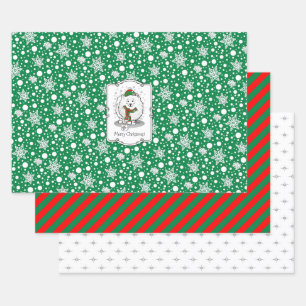 Winter Christmas Pomeranian (white) Dog Scarf Snow Wrapping Paper Sheets