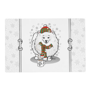 Winter Christmas Pomeranian (white) Dog Snow Cute Placemat
