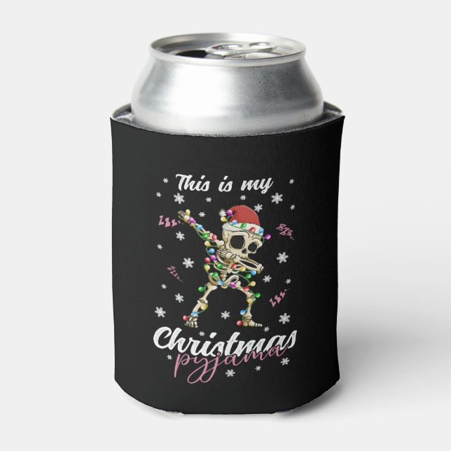 Winter Christmas Pyjama Skeleton Can Cooler (Can Front)