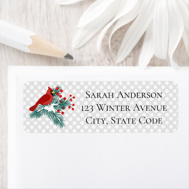 Winter Christmas Red Bird Modern Label (Insitu)