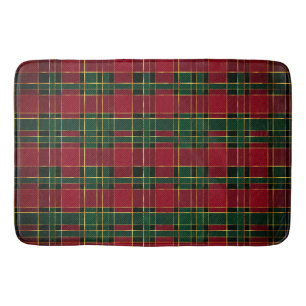 Winter Christmas Red & Green Tartan & Gold Foil Bath Mat