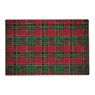 Winter Christmas Red & Green Tartan & Gold Foil Placemat