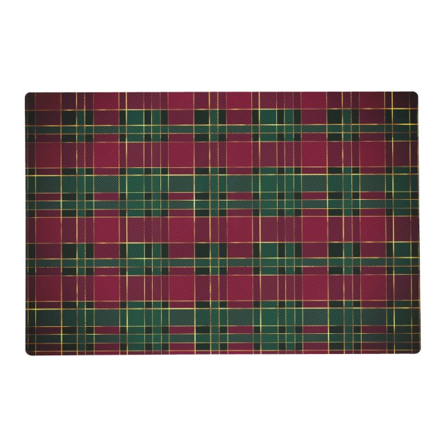 Winter Christmas Red & Green Tartan & Gold Foil  Placemat (Front)