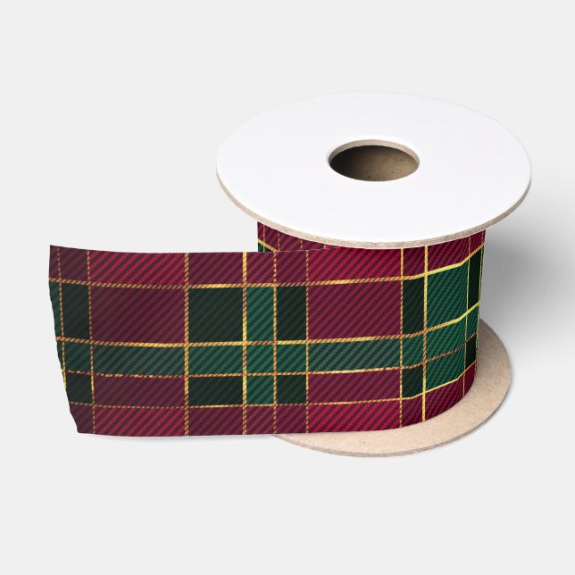 Winter Christmas Red & Green Tartan & Gold Foil Satin Ribbon (Spool)