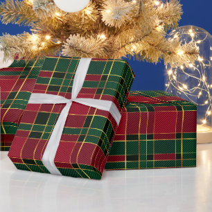 Winter Christmas Red & Green Tartan & Gold Foil  Wrapping Paper