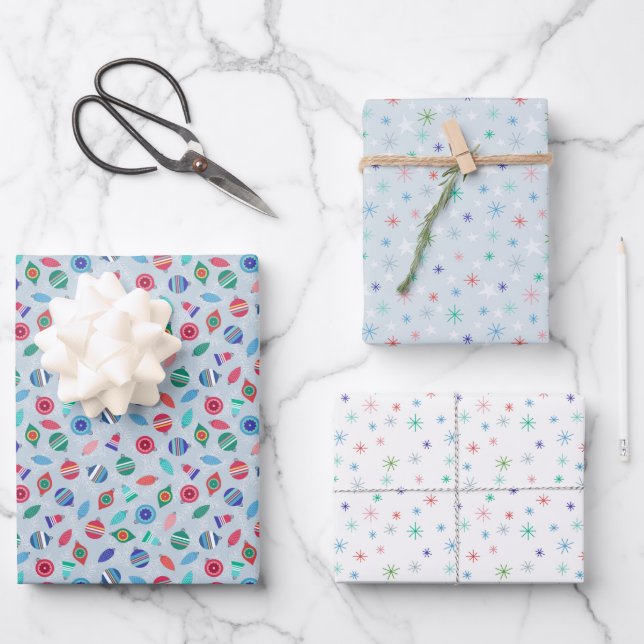 Winter Christmas Retro Inspired Patterns Vol. 2 Wrapping Paper Sheets (Front)