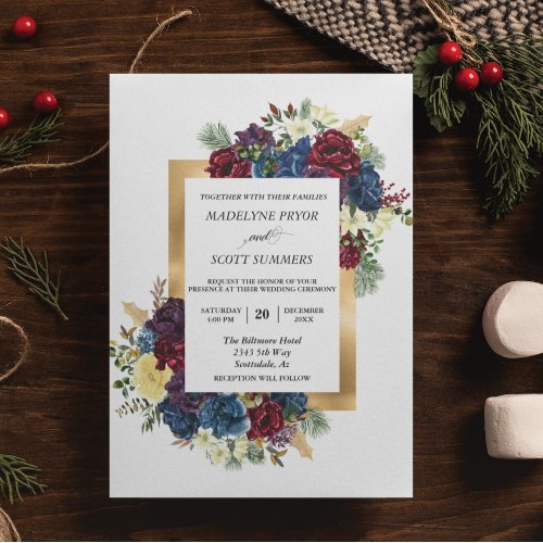 Winter Christmas Rose Floral Wedding Watercolor Flyer