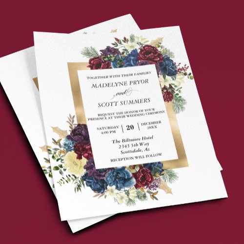 Winter Christmas Rose Floral Wedding Watercolor Flyer