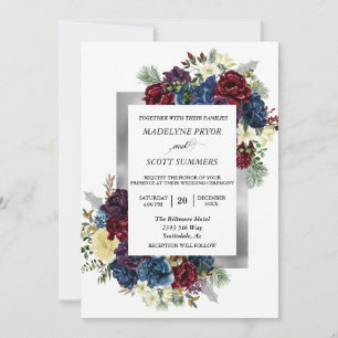 Winter Christmas Rose Floral Wedding Watercolor Invitation