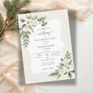 Winter Christmas Roses Greenery Elegant Wedding Invitation