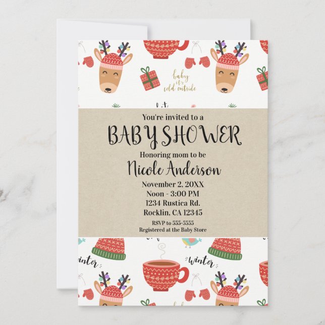 Winter Christmas Rustic Kraft Holiday Baby Shower Invitation (Front)