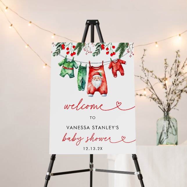 Winter Christmas Santa Baby Shower Welcome Sign (In Situ (Stand))