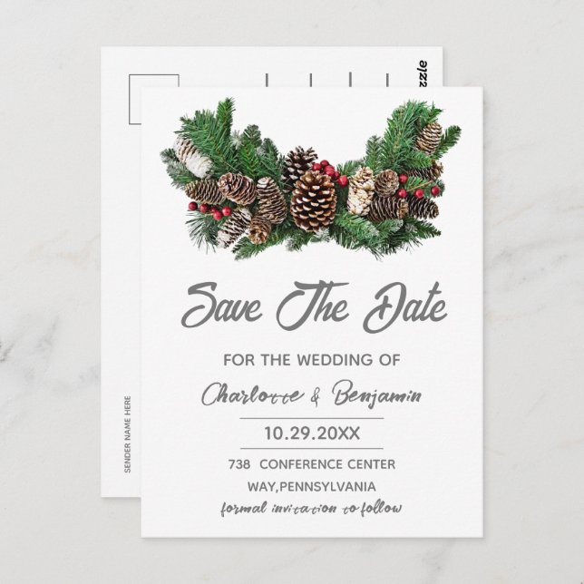 Winter Christmas Save the Date Wedding  Postcard (Front/Back)