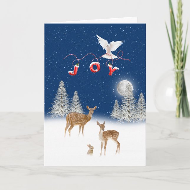 Winter Christmas Scene With JOY Dove Holiday Card (Front)