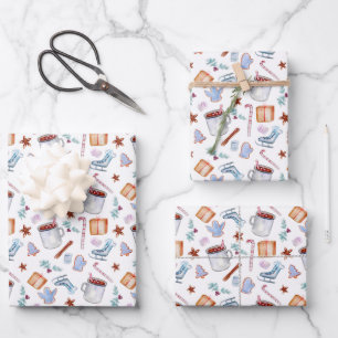 Winter Christmas Season Candy Canes Ice Skates Wrapping Paper Sheets
