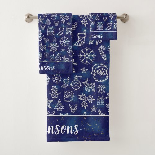 Winter Christmas Season Constellations Family Name Bath Towel Set