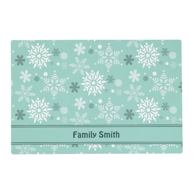 Winter Christmas Season Name Turquoise-Blue Placemat (Front)