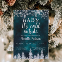 Winter Christmas silver snow green baby shower Invitation