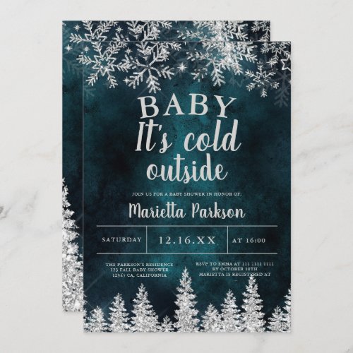 Winter Christmas silver snow pine baby shower Invitation
