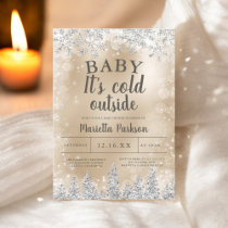 Winter Christmas silver snow pine gold baby shower Invitation