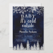 Winter Christmas silver snow pine navy baby shower Invitation (Front)