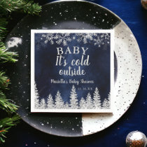 Winter Christmas silver snow pine navy baby shower Napkins