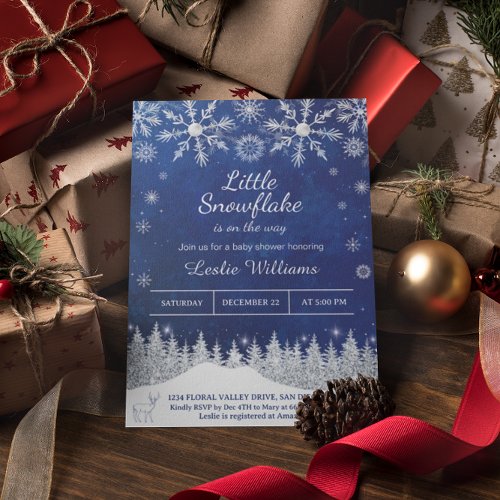 Winter Christmas silver snowflakes Baby Shower Invitation