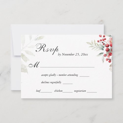 Winter Christmas Simple Floral Watercolor Wedding RSVP Card