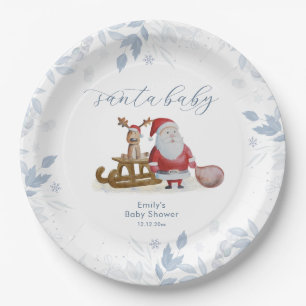 Winter Christmas Sleigh Moose Santa Baby Shower Paper Plates