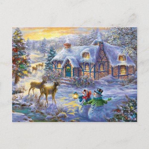 Winter Christmas Snow Cottage Holiday Postcard