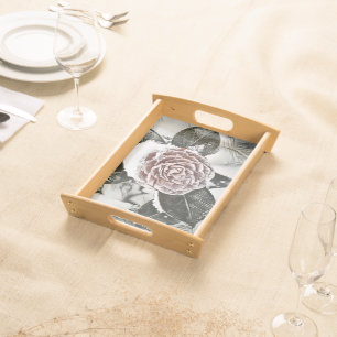 Winter, Christmas, Snowed, Frozen Rose Drawing Serving Tray