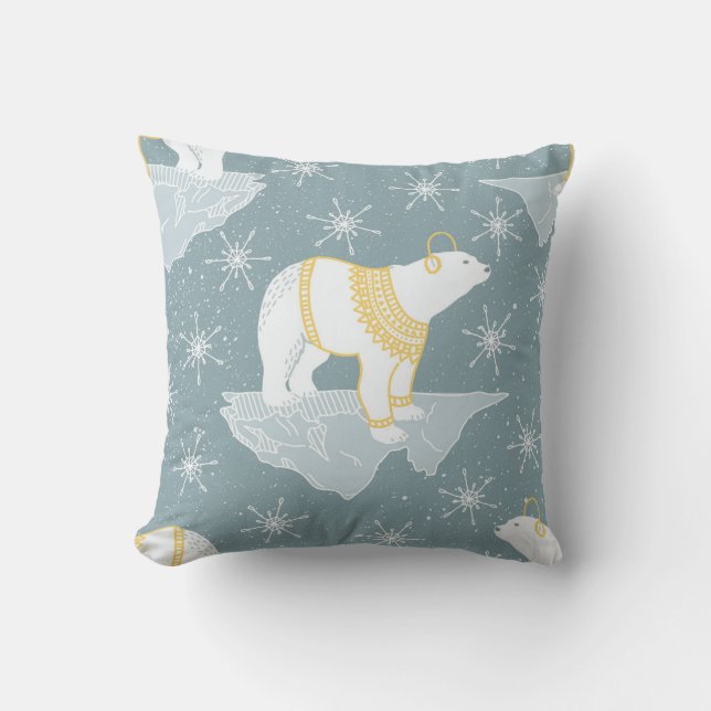 Winter Christmas snowflake polar bear iceberg blue Throw Pillow (Front)