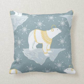 Winter Christmas snowflake polar bear iceberg blue Throw Pillow