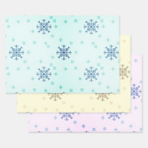 Winter Christmas Snowflakes Blue Yellow Snow Wrapping Paper Sheets