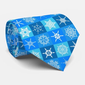 Winter Christmas Snowflakes On Blue Tie by storechichi at Zazzle