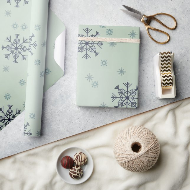  Winter Christmas Snowflakes Snow Green Wrapping Paper (Crafts)