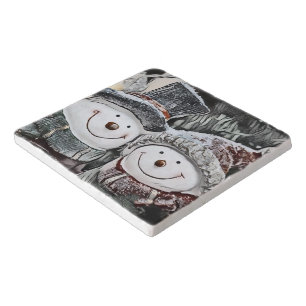 Winter, Christmas Snowman and Snow woman drawing Trivet