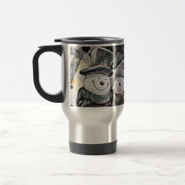 Winter, Christmas Snowman and Snow woman Mug (Left)