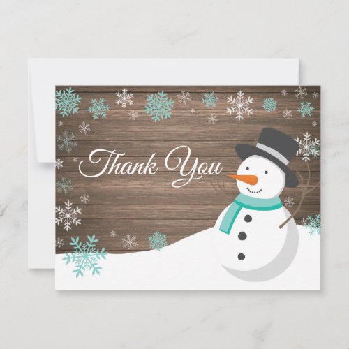 Winter Christmas Snowman Aqua Thank You Card
