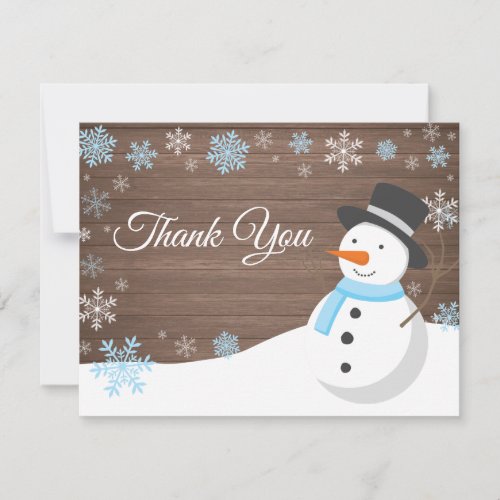 Winter Christmas Snowman Blue Thank You Card