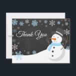 Winter Christmas Snowman Blue Thank You Card<br><div class="desc">Winter Christmas Snowman Snowflake Blue Thank You Card. Blue Snowman. Chalkboard Background. Black and White. Blue Snowflake. Love and Thanks, beautiful script font. Add your message on back or leave blank and hand write. For further customization, please click the "Customize it" button and use our design tool to modify this...</div>