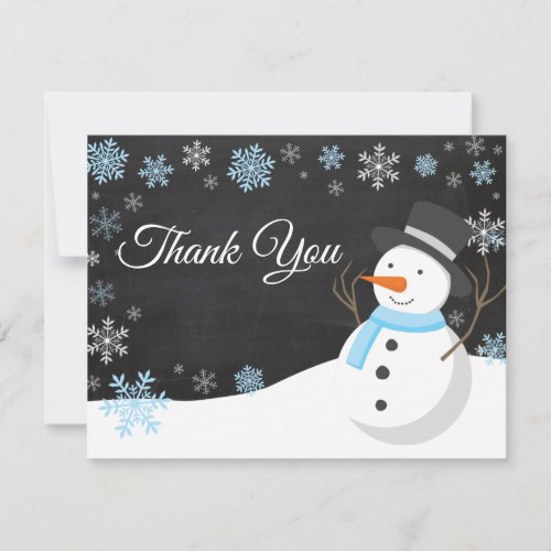 Winter Christmas Snowman Blue Thank You Card
