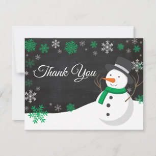 Winter Christmas Snowman Green Thank You Card