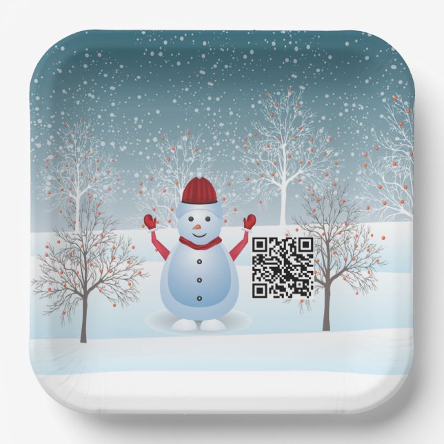 Winter Christmas Snowman Paper Plate  (Front)