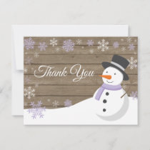Winter Christmas Snowman Purple Thank You Card