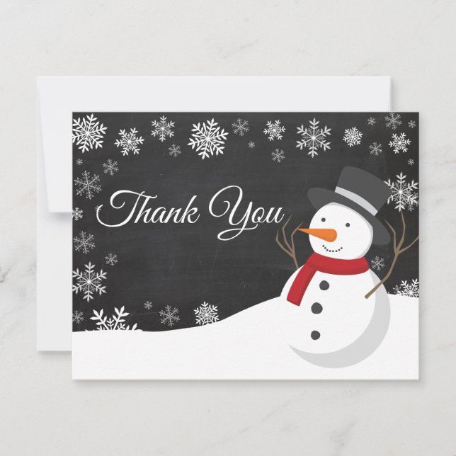 Winter Christmas Snowman Snowflake Thank You Card (Front)